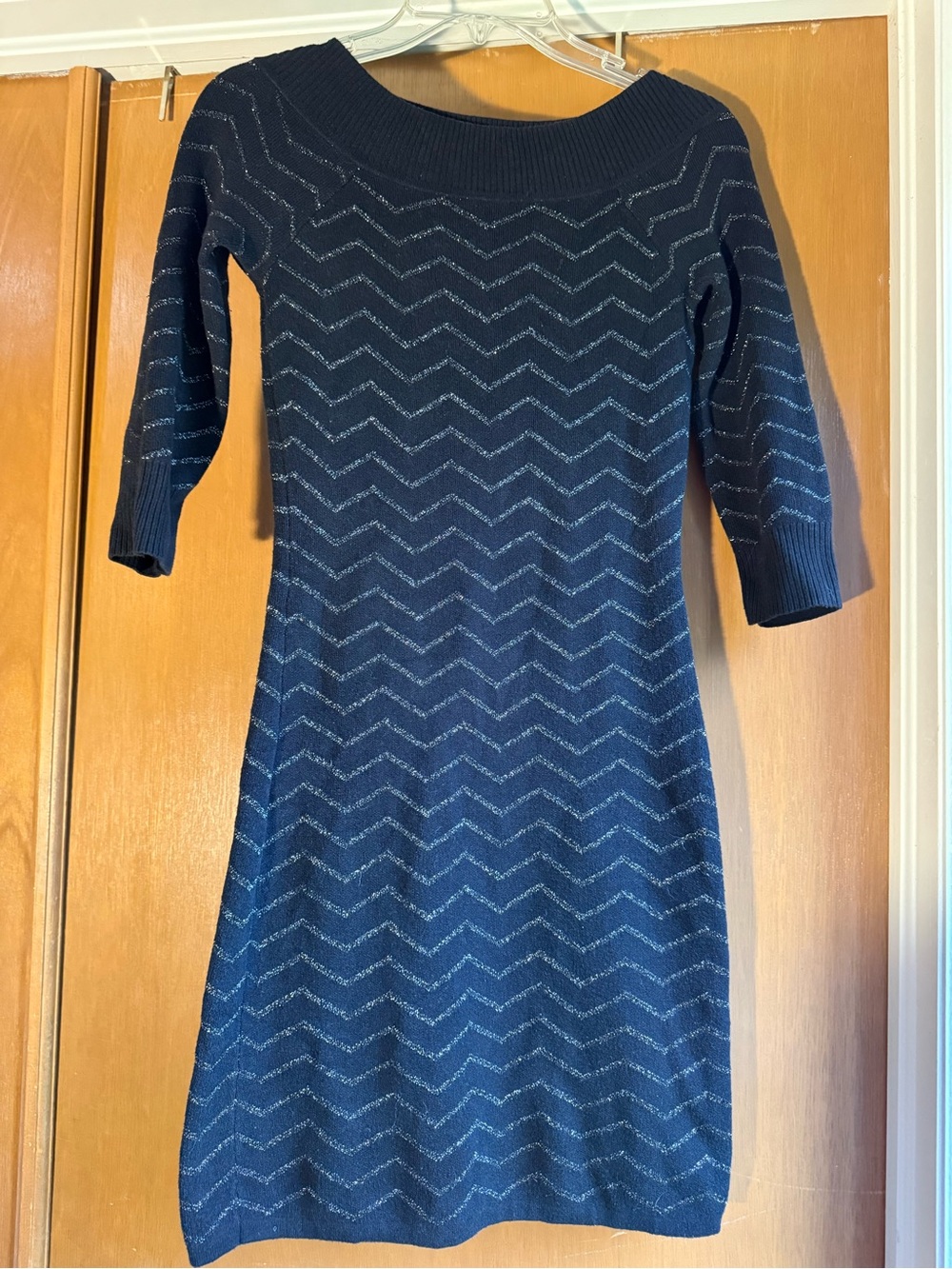 White House Black Market XXS Metallic Chevron Knit Sweater Dress
